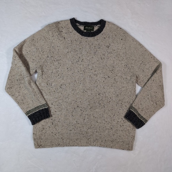 VTG Eddie Bauer Mens Wool Donegal Sweater Large Angora Rabbit Grandpacore Heavy - Picture 2 of 9